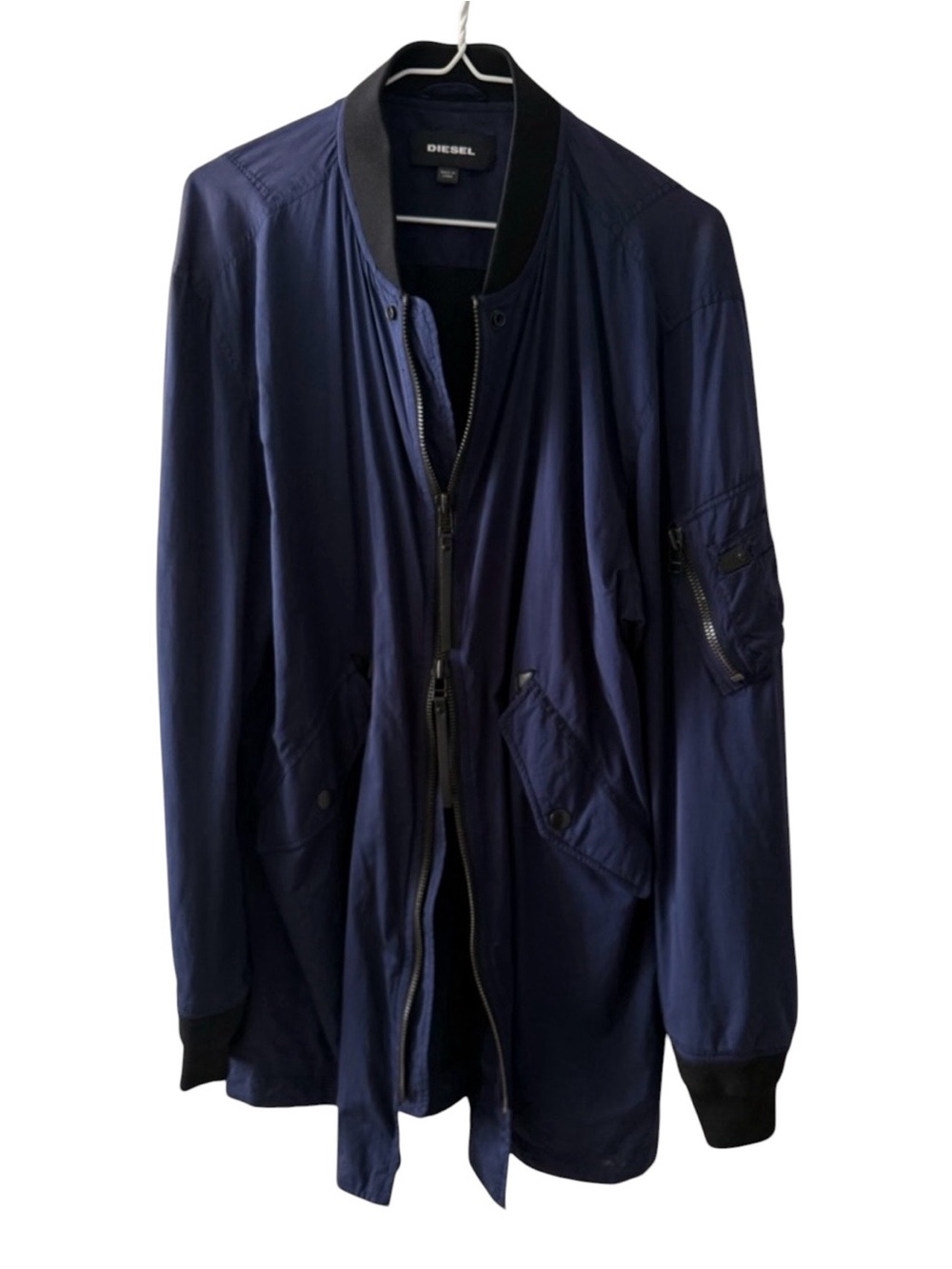 DIESEL Men’s XL Navy Blue Utility Jacket Zip Up Lightweight Mid Length Pockets